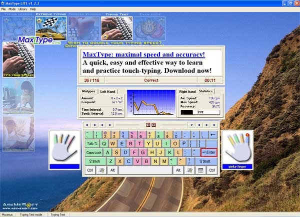 MaxType LITE Typing Tutor Screenshot